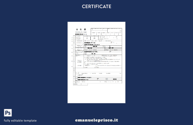 Certificato di nascita giapponese in stile verificato (日本の出生証明書) Modello Word e 